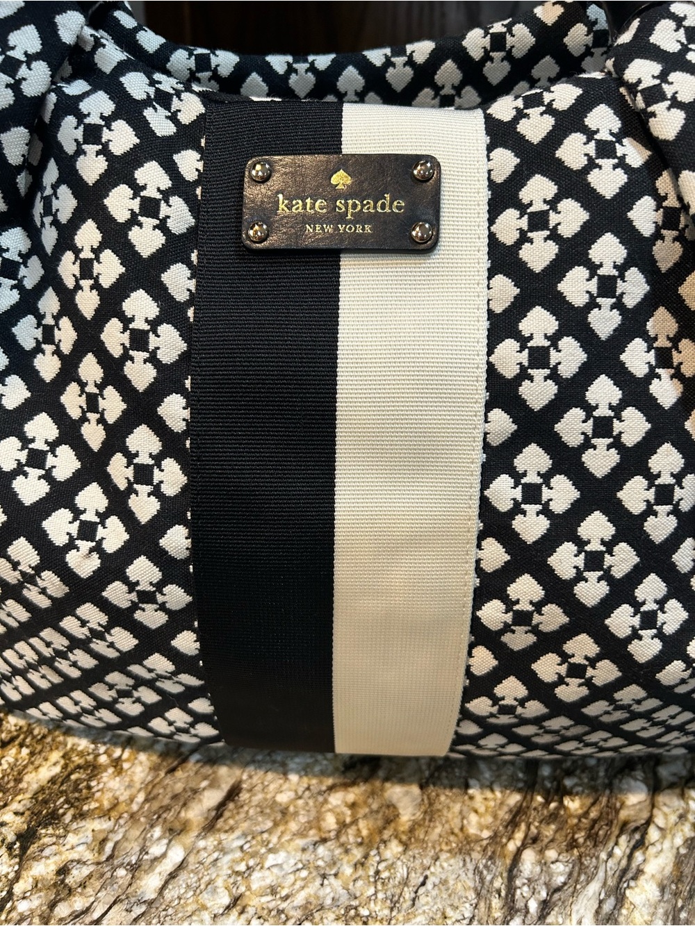kate spade Black & White Patterned Tote with Center Stripe - Picture 3 of 8